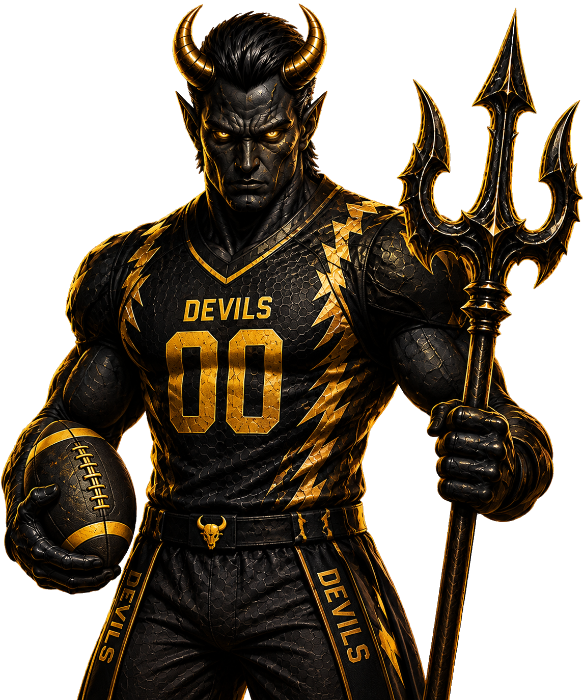 Vienna Devils Maskottchen mit Football und Dreizack